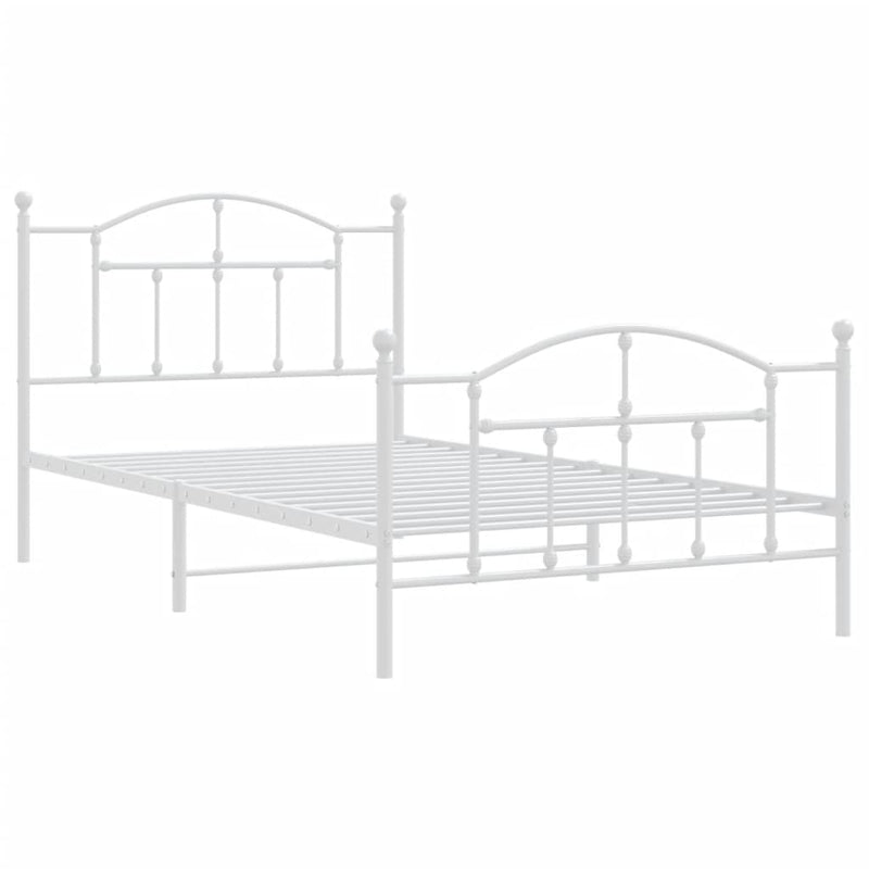 Metal Bed Frame with Headboard and Footboard White 106x203 cm King Single Size