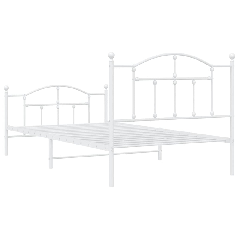 Metal Bed Frame with Headboard and Footboard White 106x203 cm King Single Size