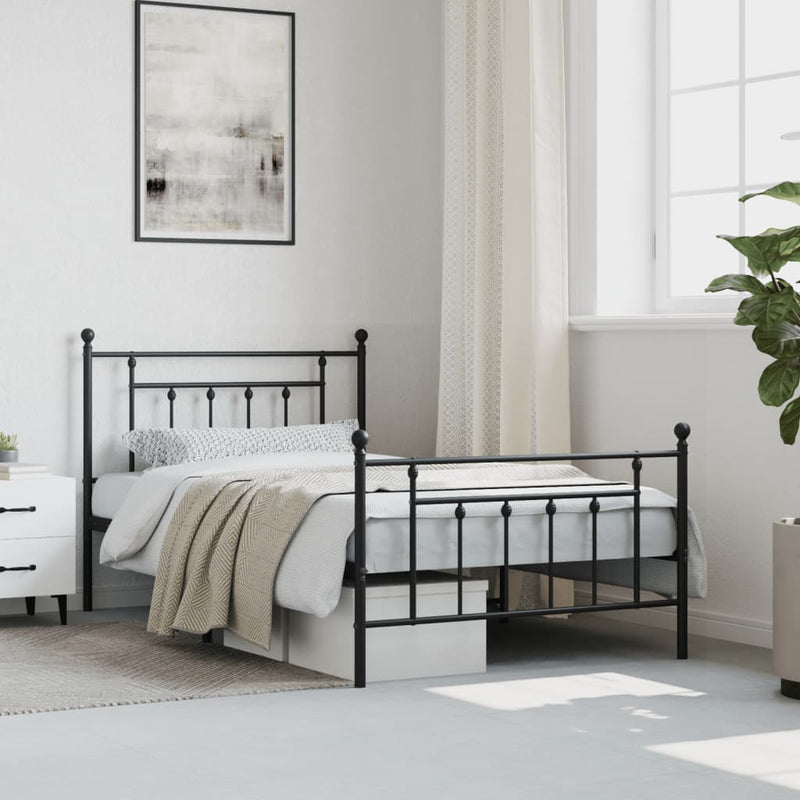 vidaXL Metal Bed Frame without Mattress with Footboard Black 107x203 cm King Single