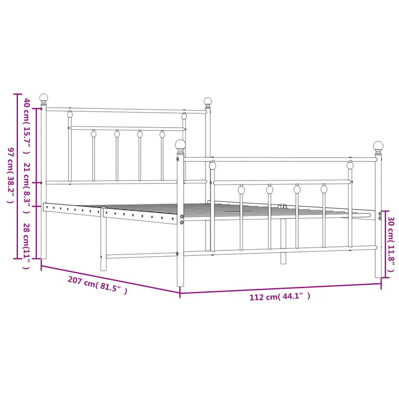 vidaXL Metal Bed Frame without Mattress with Footboard Black 107x203 cm King Single