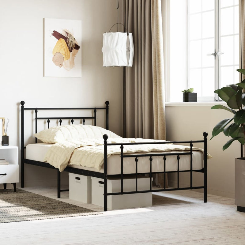 vidaXL Metal Bed Frame without Mattress with Footboard Black 107x203 cm King Single