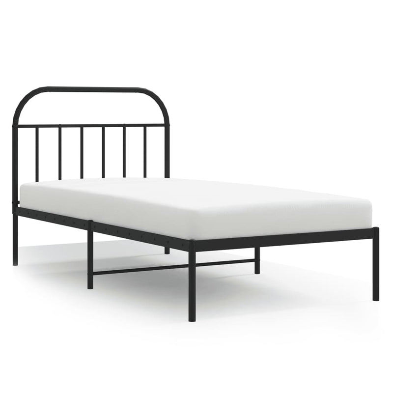 vidaXL Metal Bed Frame without Mattress with Headboard Black 107x203 cm King Single