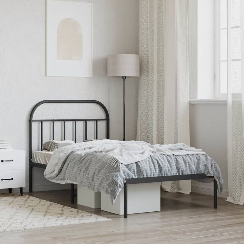 vidaXL Metal Bed Frame without Mattress with Headboard Black 107x203 cm King Single