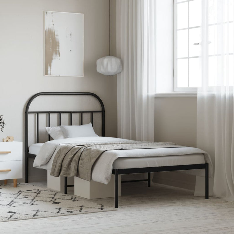 vidaXL Metal Bed Frame without Mattress with Headboard Black 107x203 cm King Single