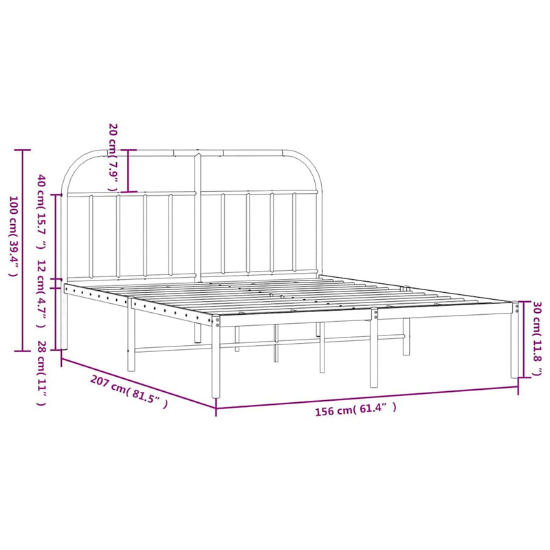 vidaXL Metal Bed Frame without Mattress with Headboard Black 150x200 cm