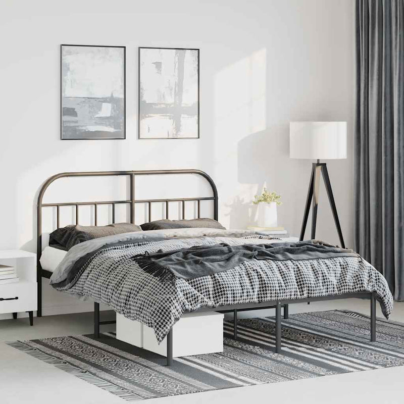 vidaXL Metal Bed Frame without Mattress with Headboard Black 150x200 cm