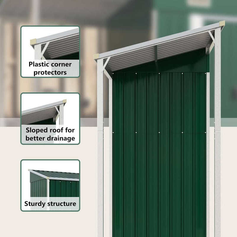 Garden Shed with Extended Roof Green 277x107x181 cm Steel