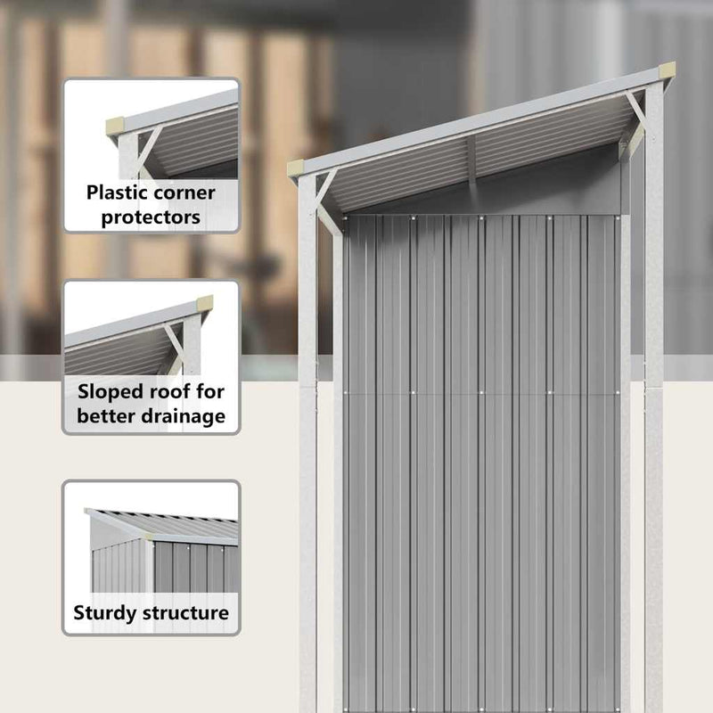 Garden Shed with Extended Roof Light Grey 277x107x181 cm Steel