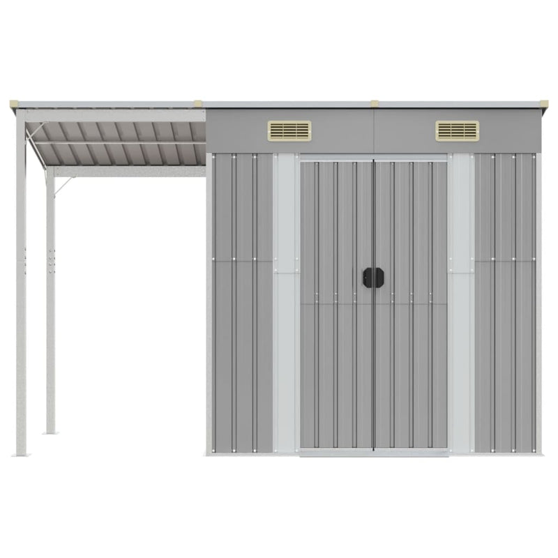 Garden Shed with Extended Roof Light Grey 277x110.5x181 cm Steel