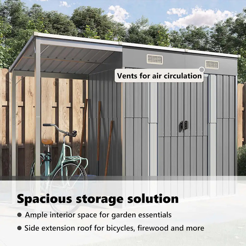 Garden Shed with Extended Roof Light Grey 277x107x181 cm Steel