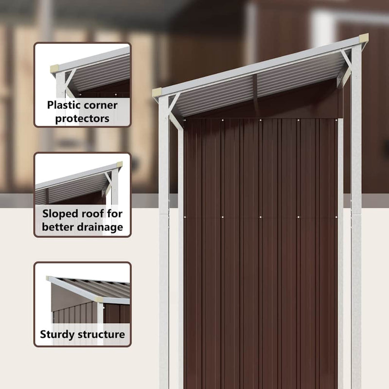 vidaXL Garden Shed with Extended Roof Brown 277x107x181 cm Steel