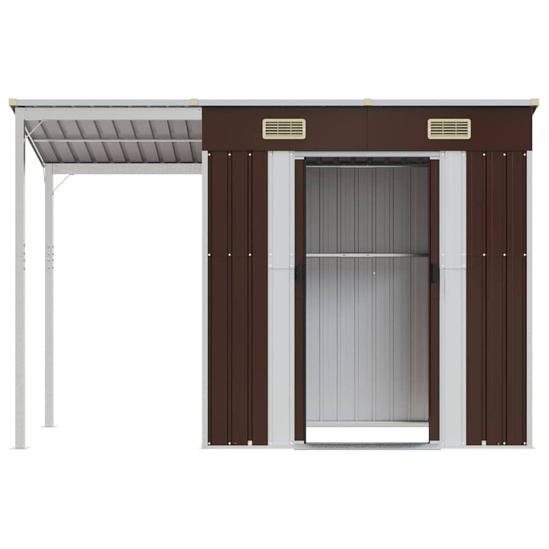 vidaXL Garden Shed with Extended Roof Brown 277x107x181 cm Steel