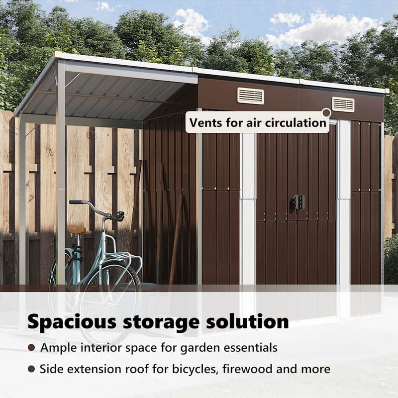 vidaXL Garden Shed with Extended Roof Brown 277x107x181 cm Steel