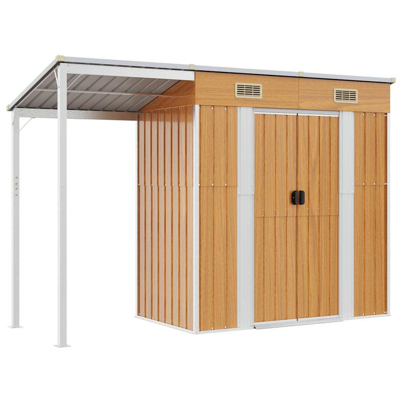 vidaXL Garden Shed with Extended Roof Light Brown 277x107x181 cm Steel