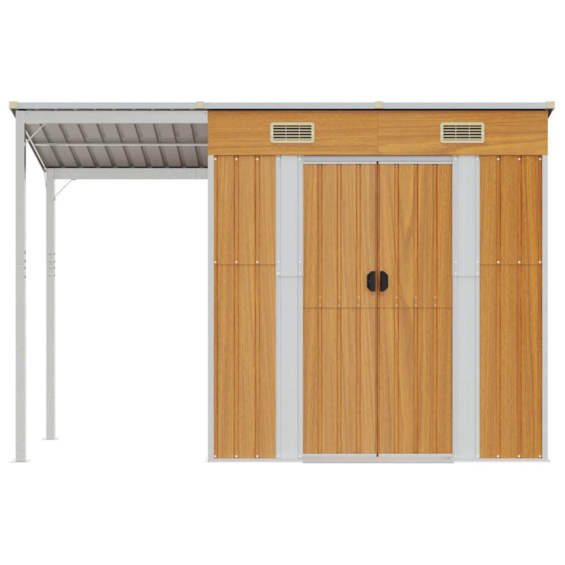Garden Shed with Extended Roof Light Brown 277x107x181 cm Steel