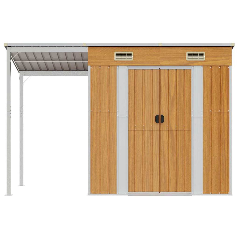 vidaXL Garden Shed with Extended Roof Light Brown 277x107x181 cm Steel