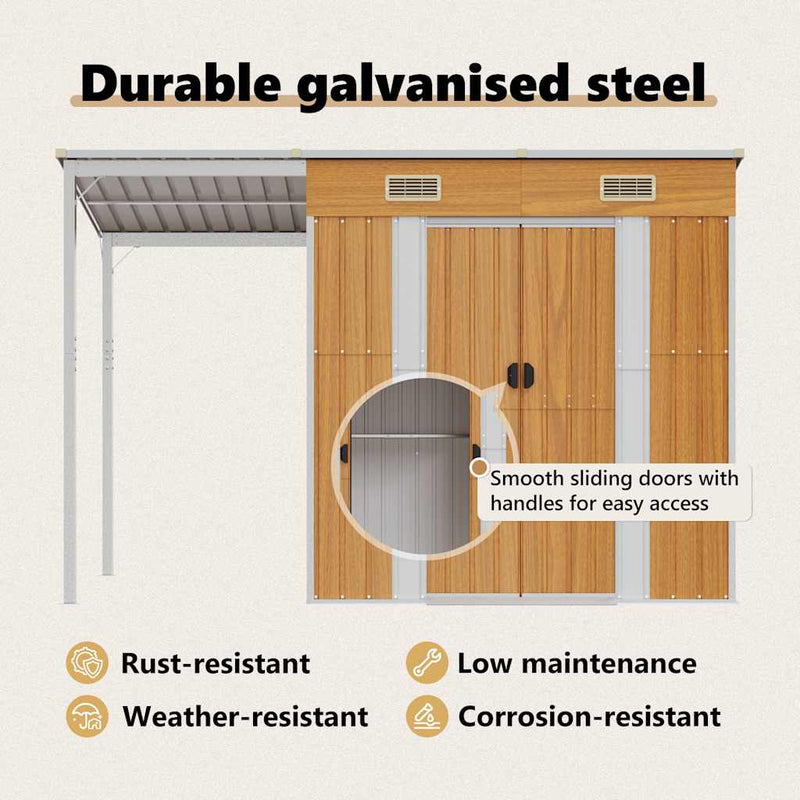 vidaXL Garden Shed with Extended Roof Light Brown 277x107x181 cm Steel