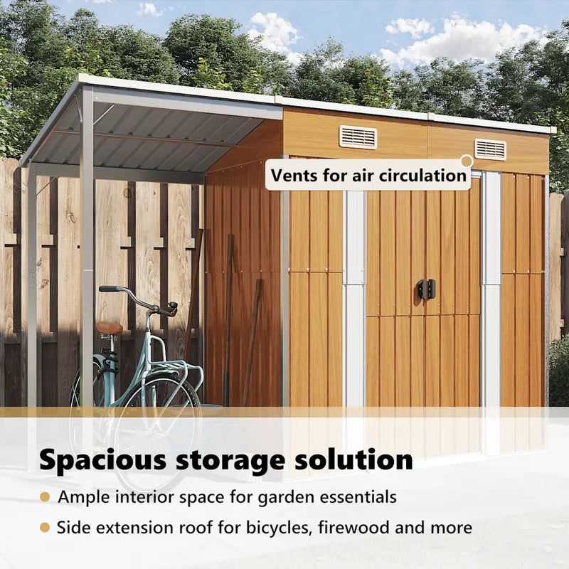 Garden Shed with Extended Roof Light Brown 277x107x181 cm Steel