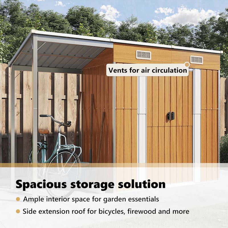 vidaXL Garden Shed with Extended Roof Light Brown 277x107x181 cm Steel