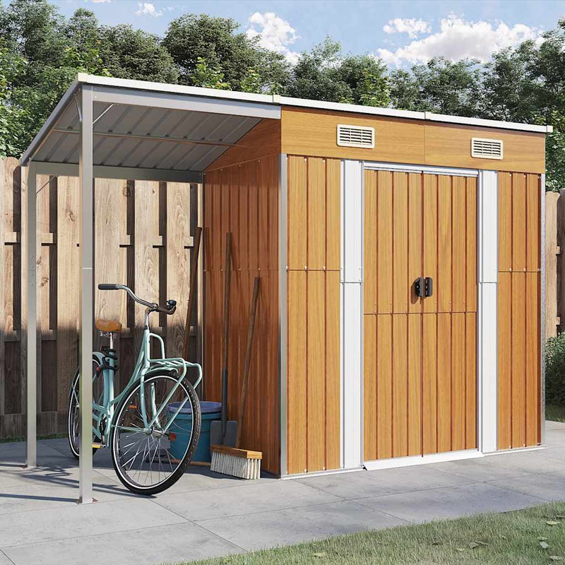 vidaXL Garden Shed with Extended Roof Light Brown 277x107x181 cm Steel
