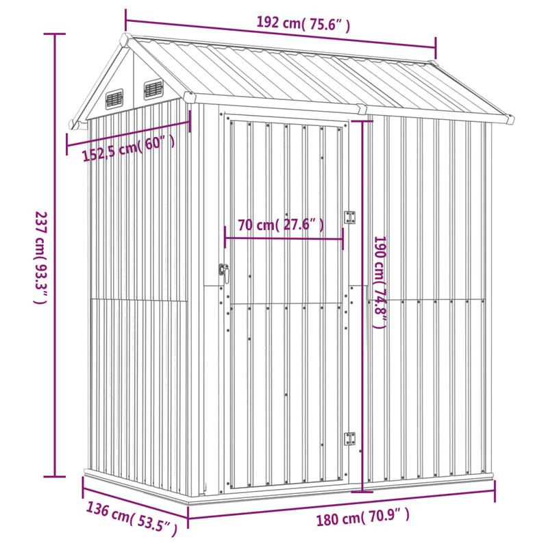 vidaXL Garden Shed Anthracite 192x152.5x237 cm Galvanised Steel