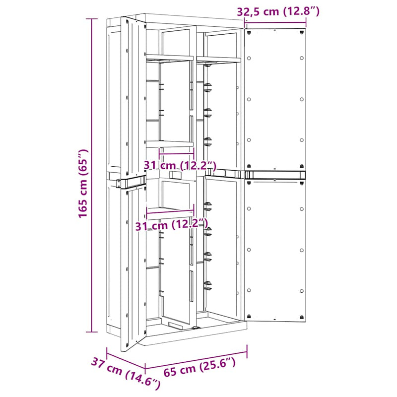 Outdoor Storage Cabinet Grey and Black 65x37x165 cm PP
