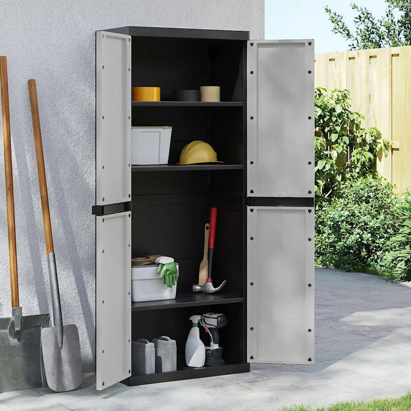 Outdoor Storage Cabinet Grey and Black 65x37x165 cm PP
