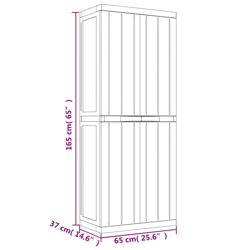 vidaXL Outdoor Storage Cabinet Black 65x37x165 cm PP