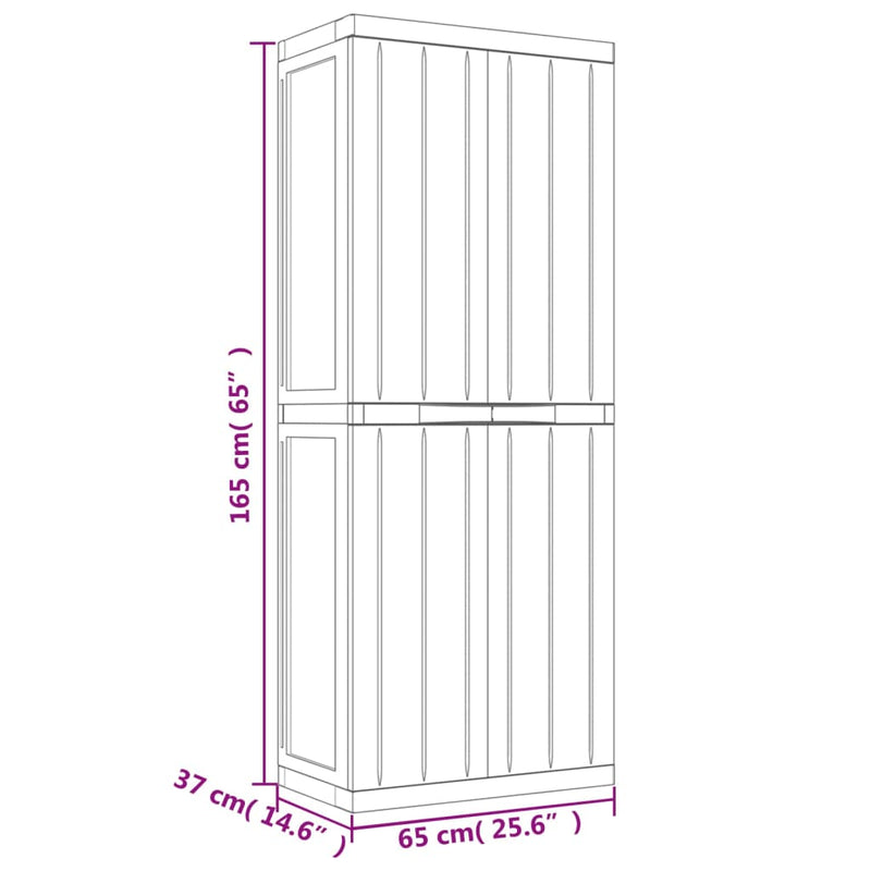 vidaXL Outdoor Storage Cabinet Black 65x37x165 cm PP