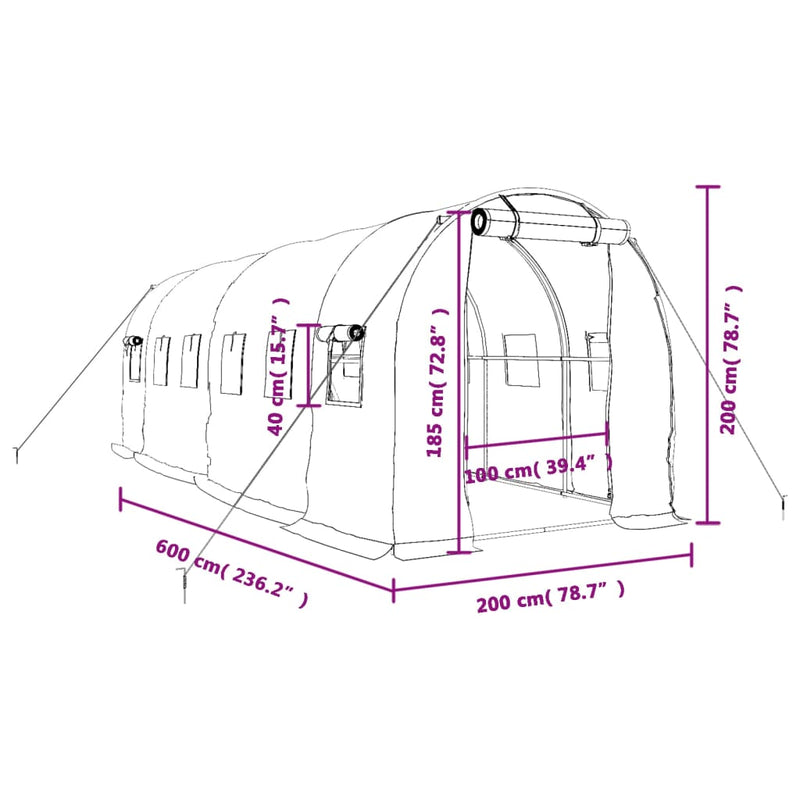 vidaXL Greenhouse with Steel Frame Green 12 m² 6x2x2 m