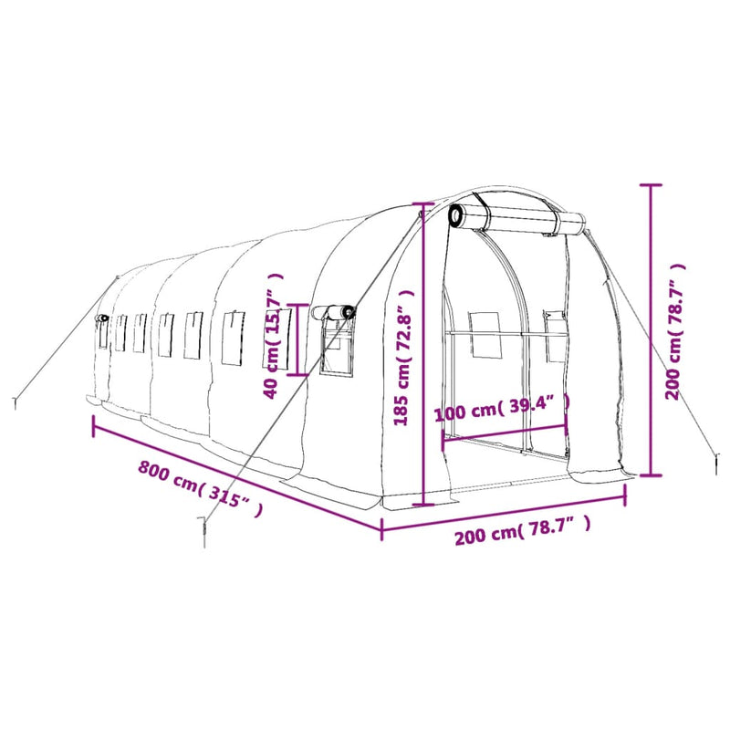 Greenhouse with Steel Frame Green 16 m² 8x2x2 m