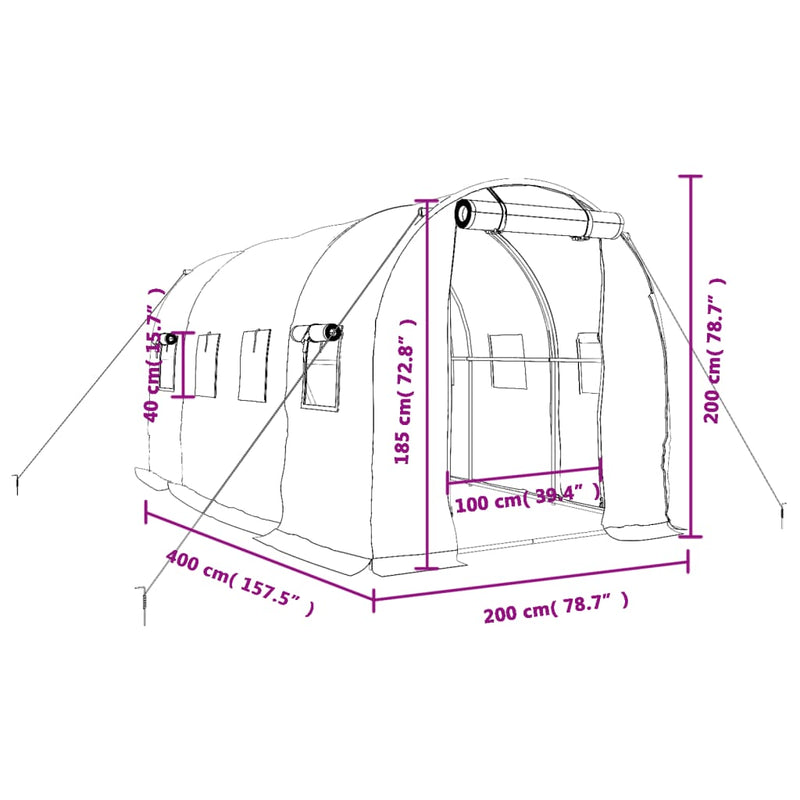 vidaXL Greenhouse with Steel Frame White 8 m² 4x2x2 m