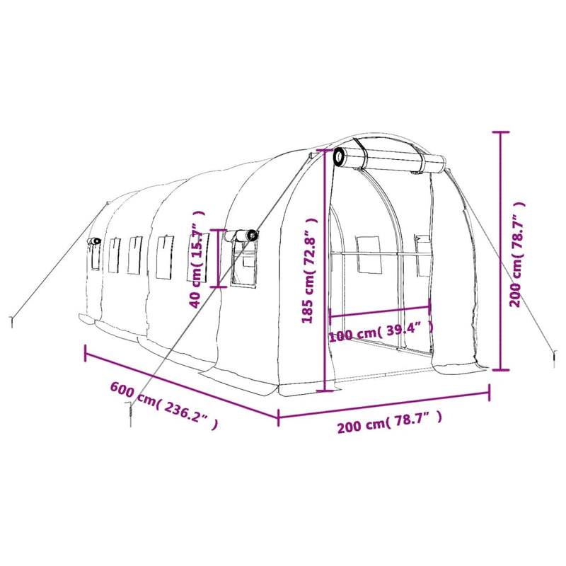 vidaXL Greenhouse with Steel Frame White 12 m² 6x2x2 m
