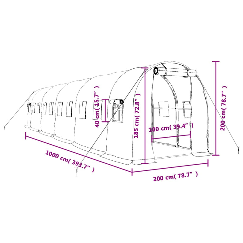 vidaXL Greenhouse with Steel Frame White 20 m² 10x2x2 m