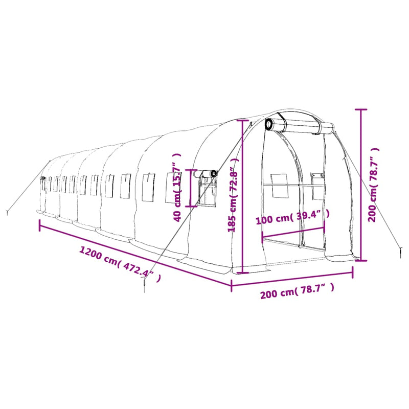 vidaXL Greenhouse with Steel Frame White 24 m² 12x2x2 m