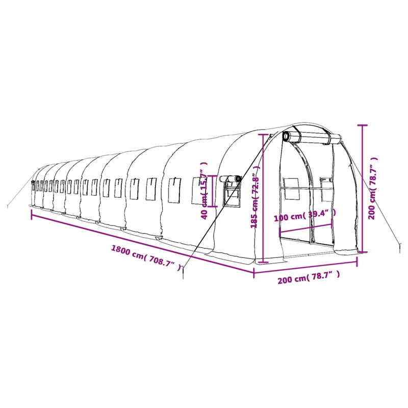 vidaXL Greenhouse with Steel Frame White 36 m² 18x2x2 m