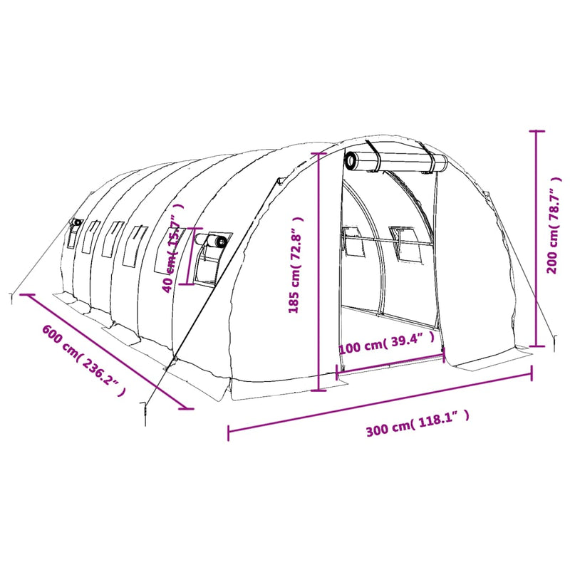vidaXL Greenhouse with Steel Frame White 18 m² 6x3x2 m