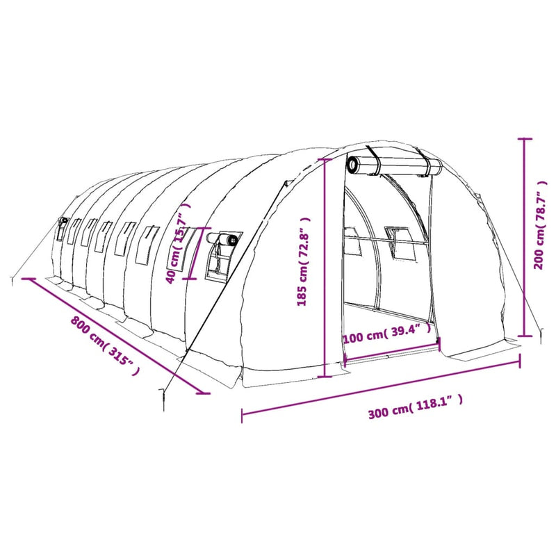 vidaXL Greenhouse with Steel Frame White 24 m² 8x3x2 m