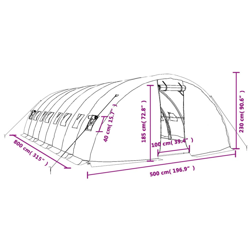 vidaXL Greenhouse with Steel Frame White 40 m² 8x5x2.3 m