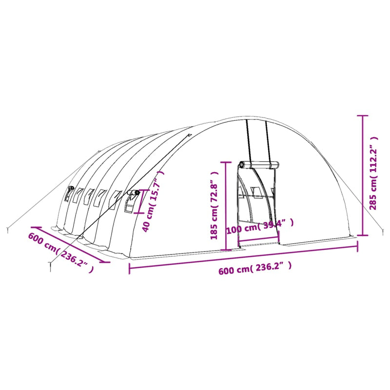 Greenhouse with Steel Frame Green 36 m² 6x6x2.85 m