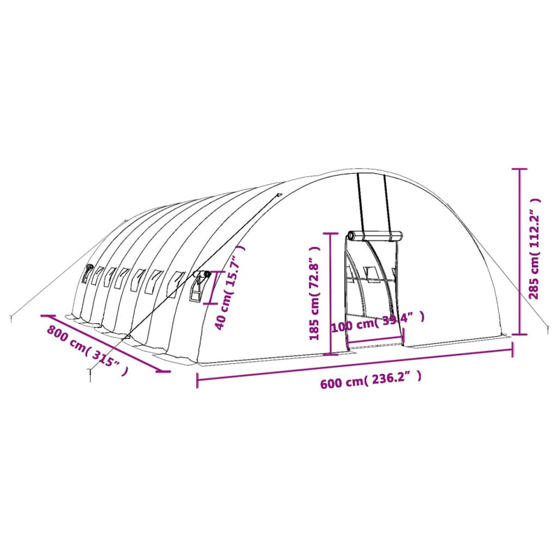Greenhouse with Steel Frame Green 48 m² 8x6x2.85 m