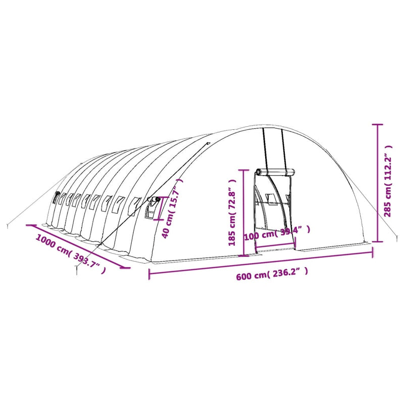 Greenhouse with Steel Frame Green 60 m² 10x6x2.85 m