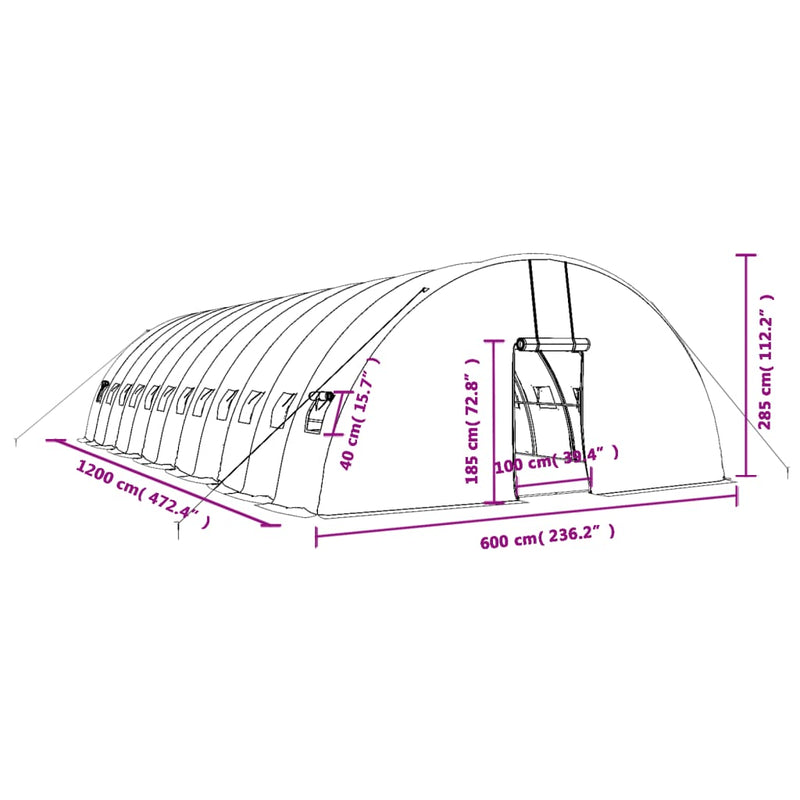 Greenhouse with Steel Frame Green 72 m² 12x6x2.85 m