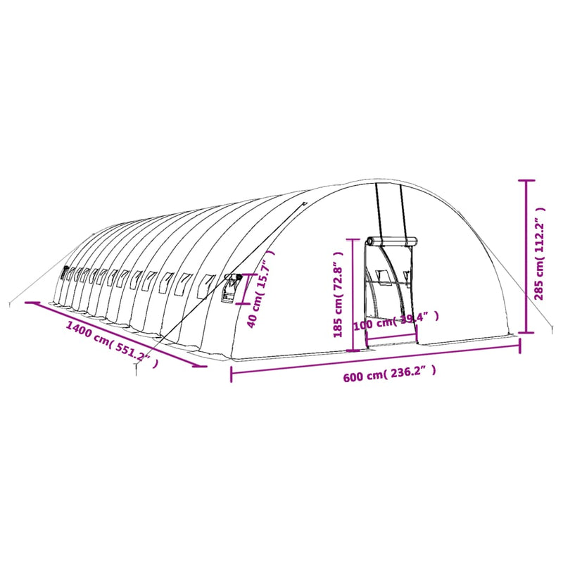 Greenhouse with Steel Frame Green 84 m�� 14x6x2.85 m