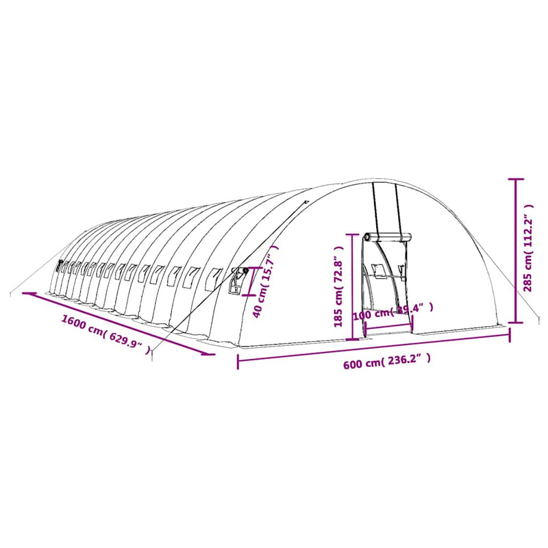 Greenhouse with Steel Frame Green 96 m�� 16x6x2.85 m
