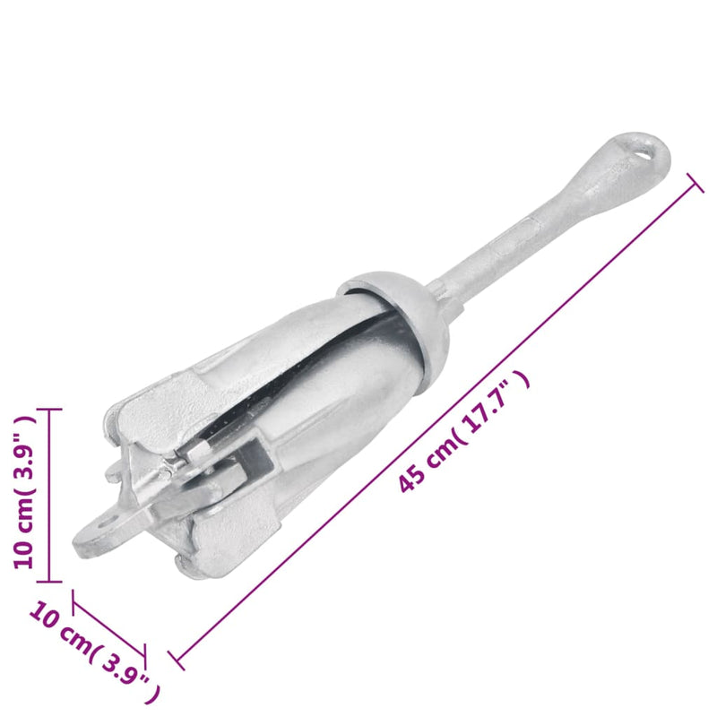 vidaXL Folding Anchor with Rope Silver 4 kg Hot Dip Galvanized Cast Iron