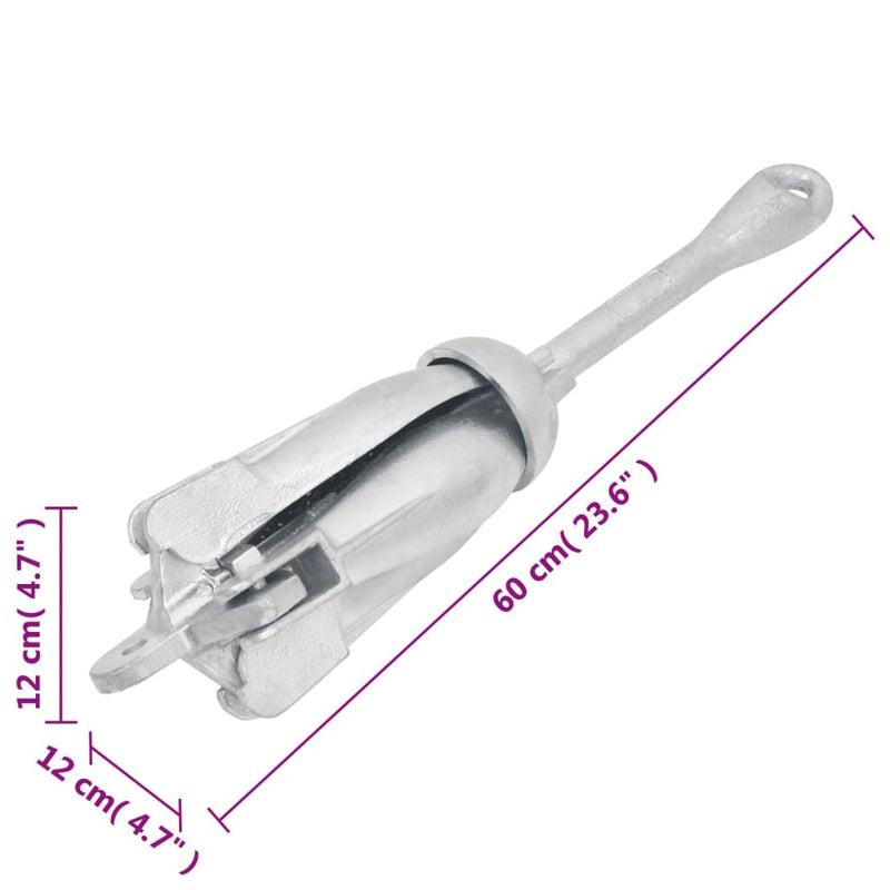 vidaXL Folding Anchor with Rope Silver 8 kg Hot Dip Galvanized Cast Iron