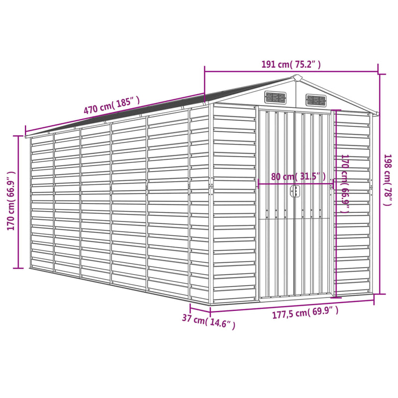 Garden Shed Green 191x470x198 cm Galvanised Steel