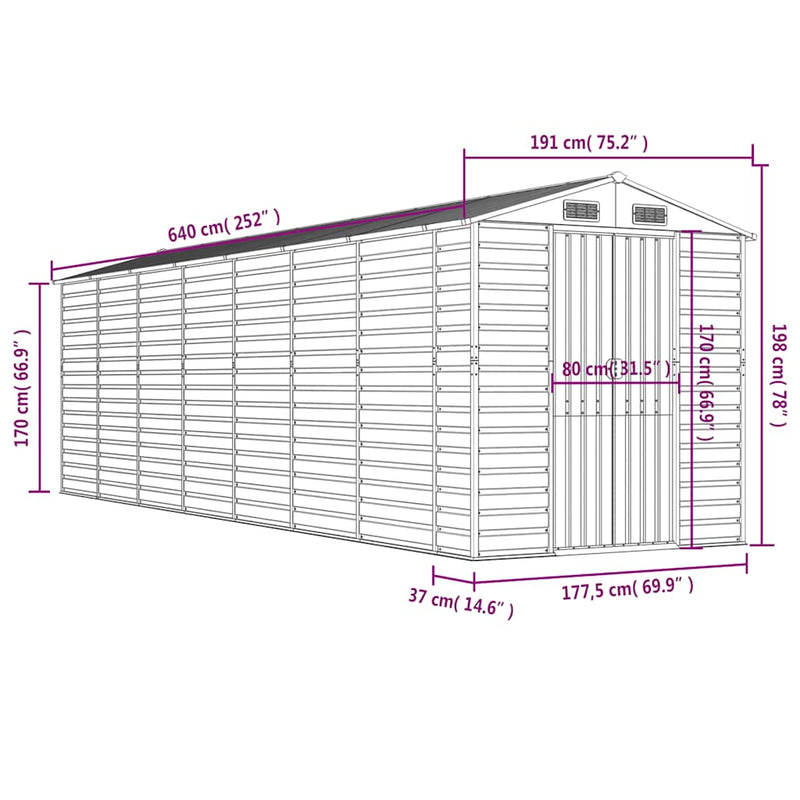Garden Shed Green 191x640x198 cm Galvanised Steel