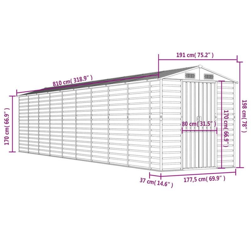 Garden Shed Green 191x810x198 cm Galvanised Steel